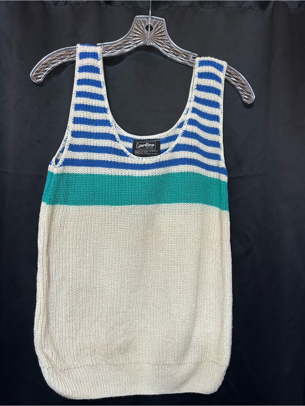 Striped Knit Tank Top - Blue, Teal & Cream